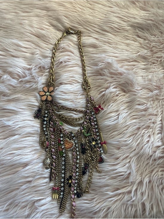 Betsey Johnson Jewelry - Betsey Johnson Gold-Tone Multicolor Floral Charm Fringe Necklace